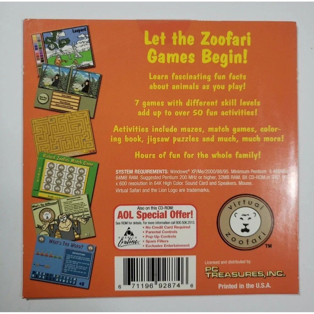 Vintage‎ PC Sealed Zoofari Game Learn About Animals Mazes Puzzles Match All Ages